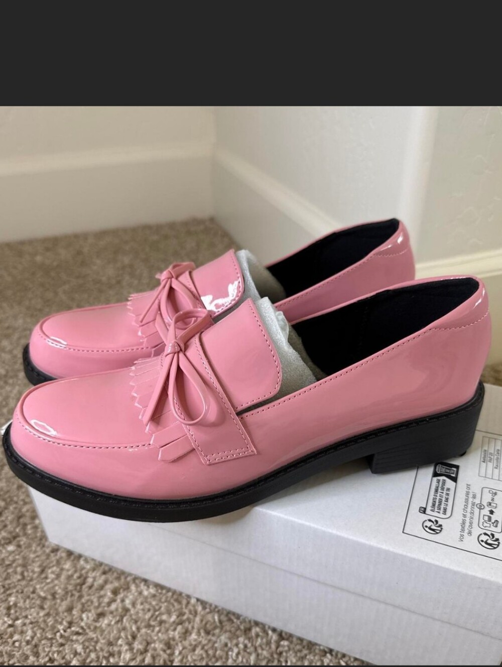 Women’s Pink Patent Fringe Loafers - Picture 2 of 5